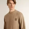 Beige herentrui met geborduurd logo