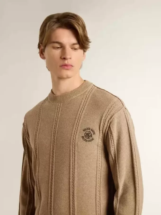 Beige herentrui met geborduurd logo