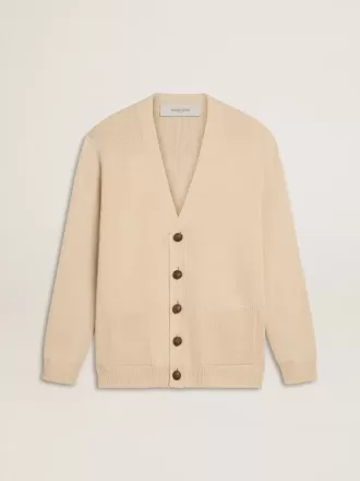 Beige herenvest met ‘Golden’-opschrift op de rug