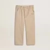 Beige katoenen broek voor meisjes met borduursel