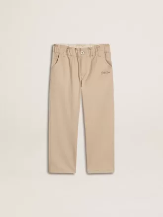 Beige katoenen broek voor meisjes met borduursel