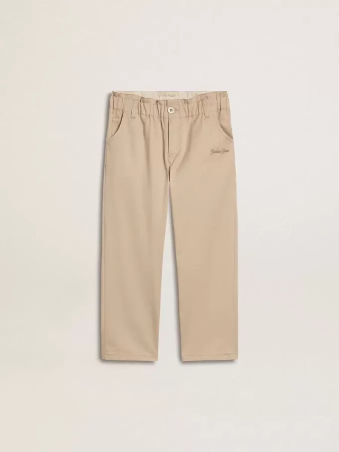 Beige katoenen broek voor meisjes met borduursel