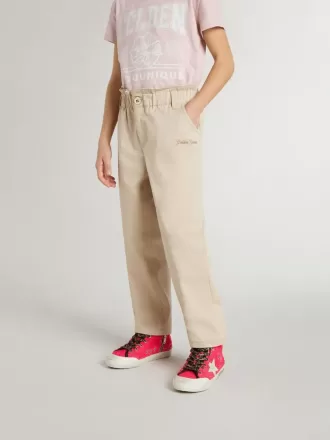 Beige katoenen broek voor meisjes met borduursel