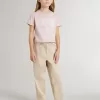 Beige katoenen broek voor meisjes met borduursel