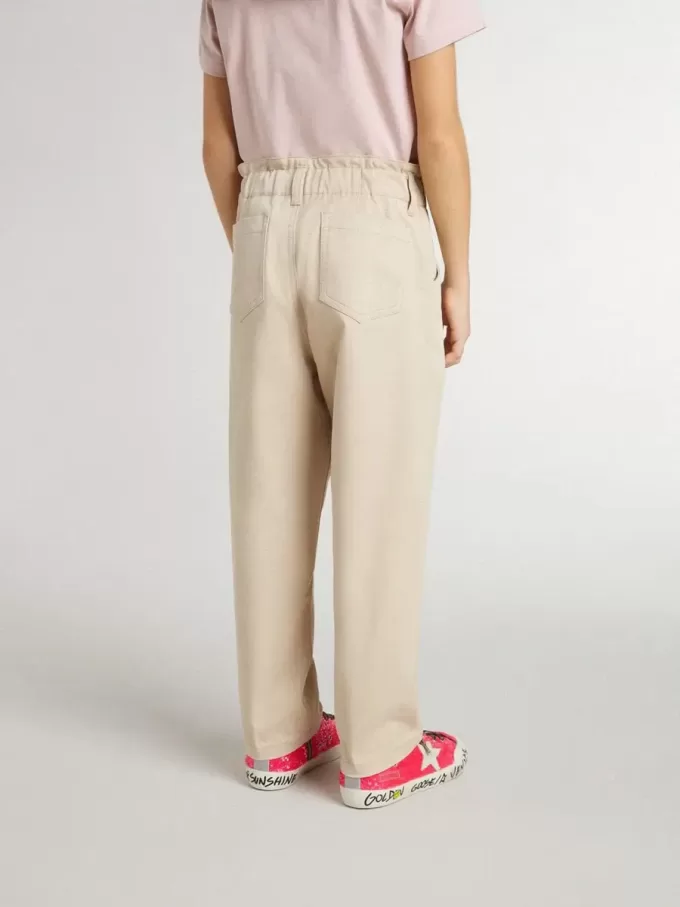 Beige katoenen broek voor meisjes met borduursel