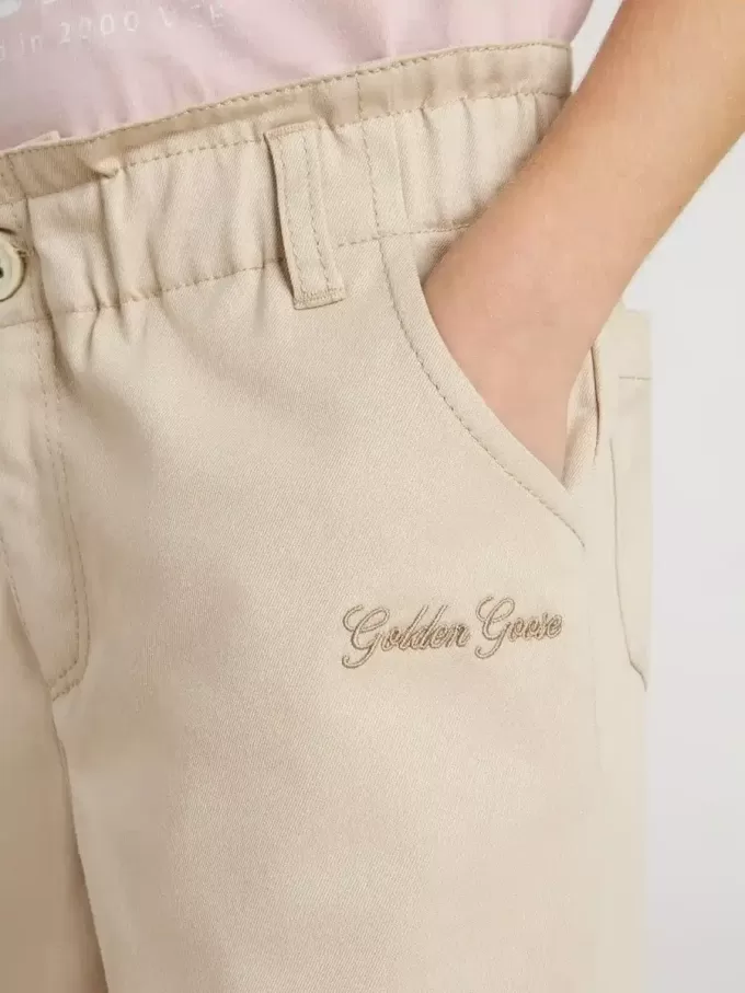 Beige katoenen broek voor meisjes met borduursel