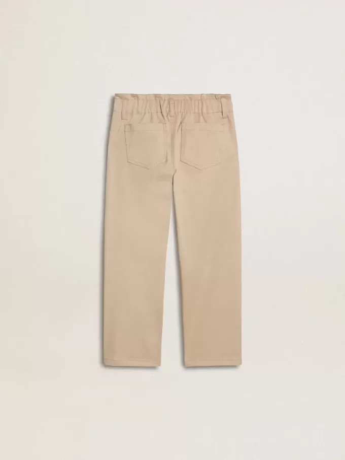 Beige katoenen broek voor meisjes met borduursel