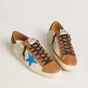 Beige Super-Star LTD voor heren met lichtblauwe ster en hielstuk met krokodillenprint