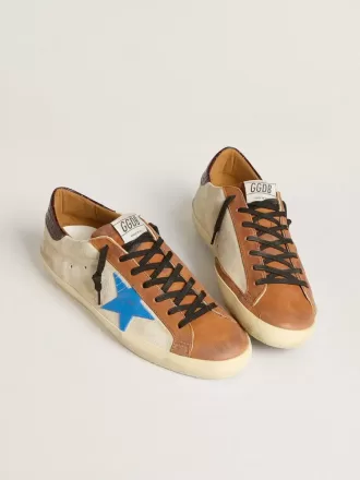 Beige Super-Star LTD voor heren met lichtblauwe ster en hielstuk met krokodillenprint