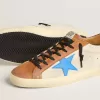 Beige Super-Star LTD voor heren met lichtblauwe ster en hielstuk met krokodillenprint