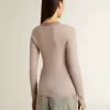 Beige wollen trui met lederen details