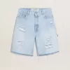 Bermudashort voor dames van denim met doorleefd effect