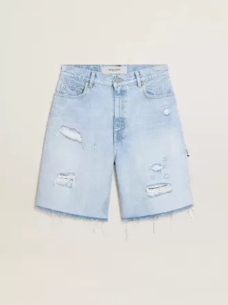 Bermudashort voor dames van denim met doorleefd effect