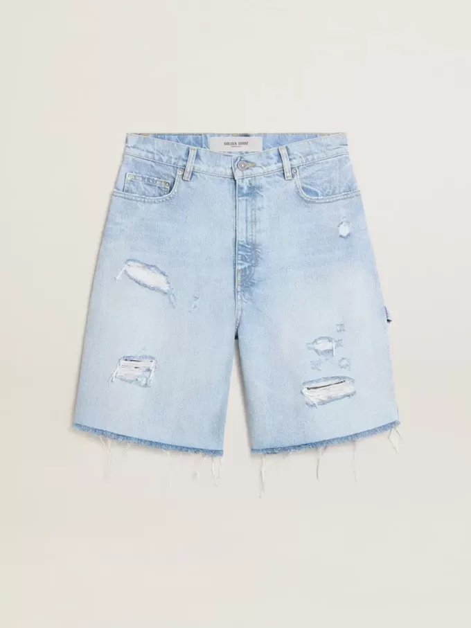 Bermudashort voor dames van denim met doorleefd effect