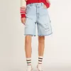 Bermudashort voor dames van denim met doorleefd effect