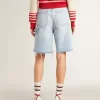 Bermudashort voor dames van denim met doorleefd effect