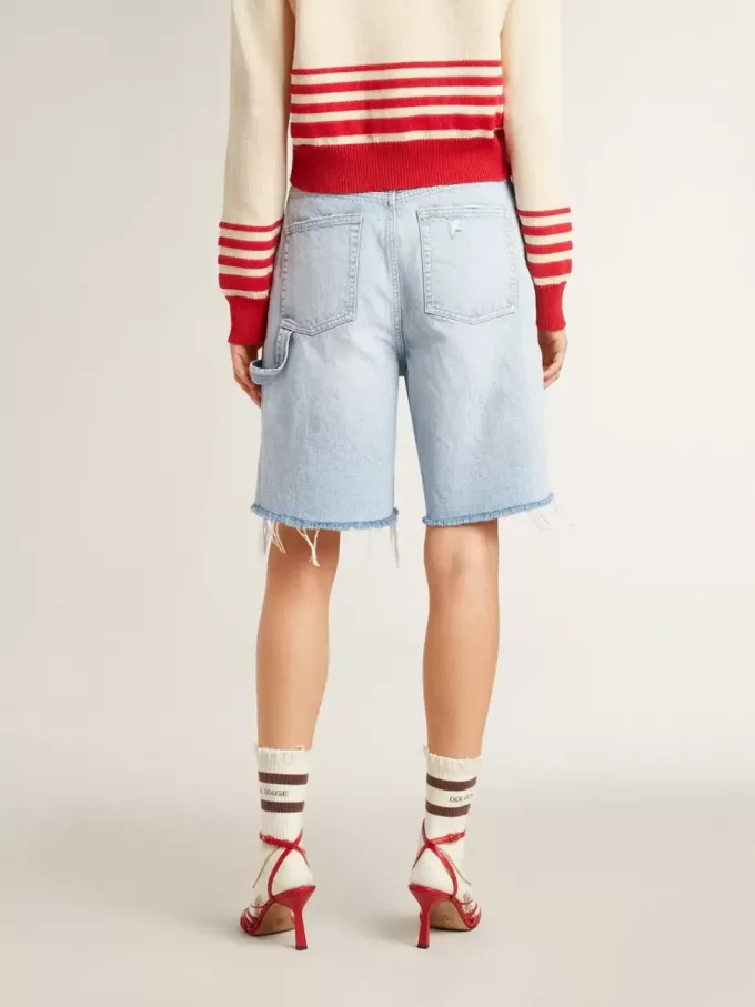 Bermudashort voor dames van denim met doorleefd effect