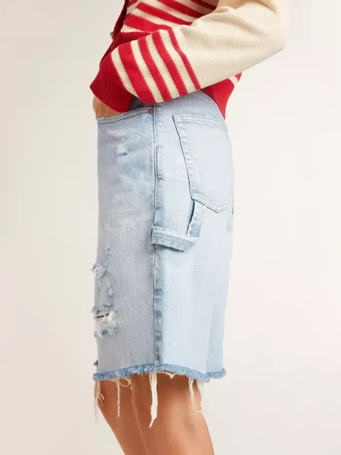 Bermudashort voor dames van denim met doorleefd effect