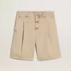 Bermudashort voor heren in beige denim met een doorleefde afwerking