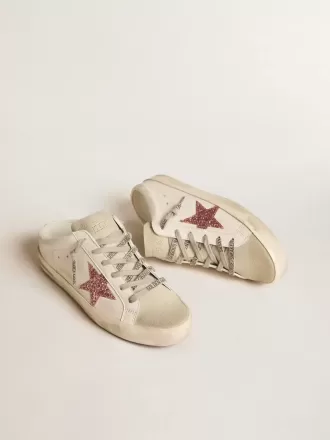 Bio-based Super-Star Sabot met roze glitterster en suède neus