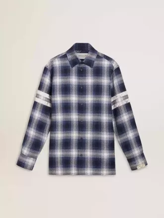 Blauw 3D-geruit herenoverhemd met print op de achterkant