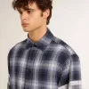 Blauw 3D-geruit herenoverhemd met print op de achterkant