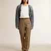 Blauw gewatteerd damesjack van katoenen denim met distressed afwerking