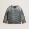 Blauw gewatteerd damesjack van katoenen denim met distressed afwerking