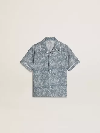 Blauw overhemd voor jongens met witte print