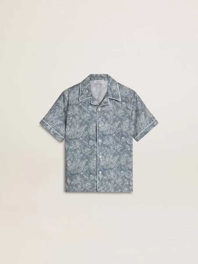 Blauw overhemd voor jongens met witte print
