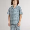 Blauw overhemd voor jongens met witte print