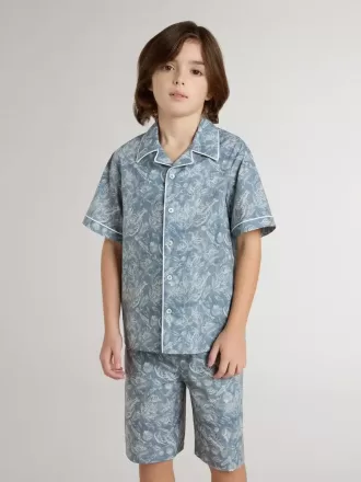 Blauw overhemd voor jongens met witte print