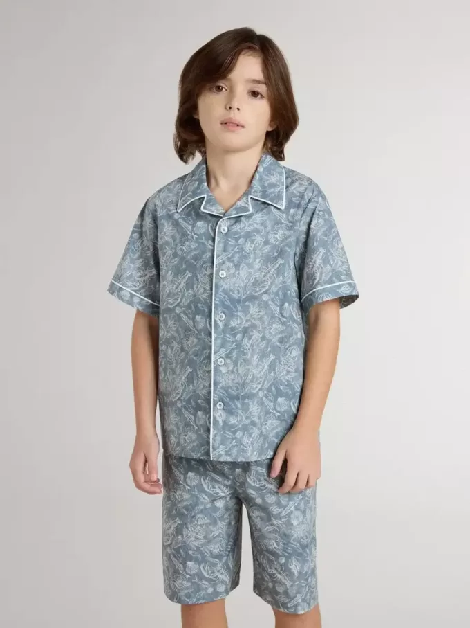 Blauw overhemd voor jongens met witte print