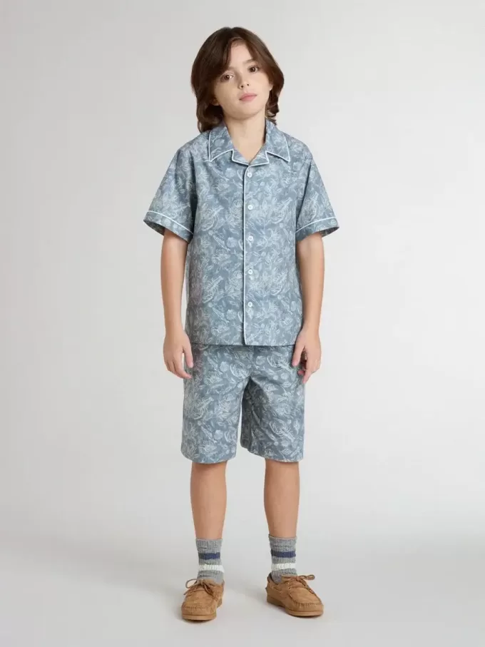 Blauw overhemd voor jongens met witte print