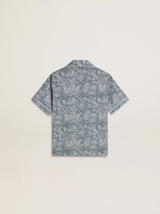 Blauw overhemd voor jongens met witte print