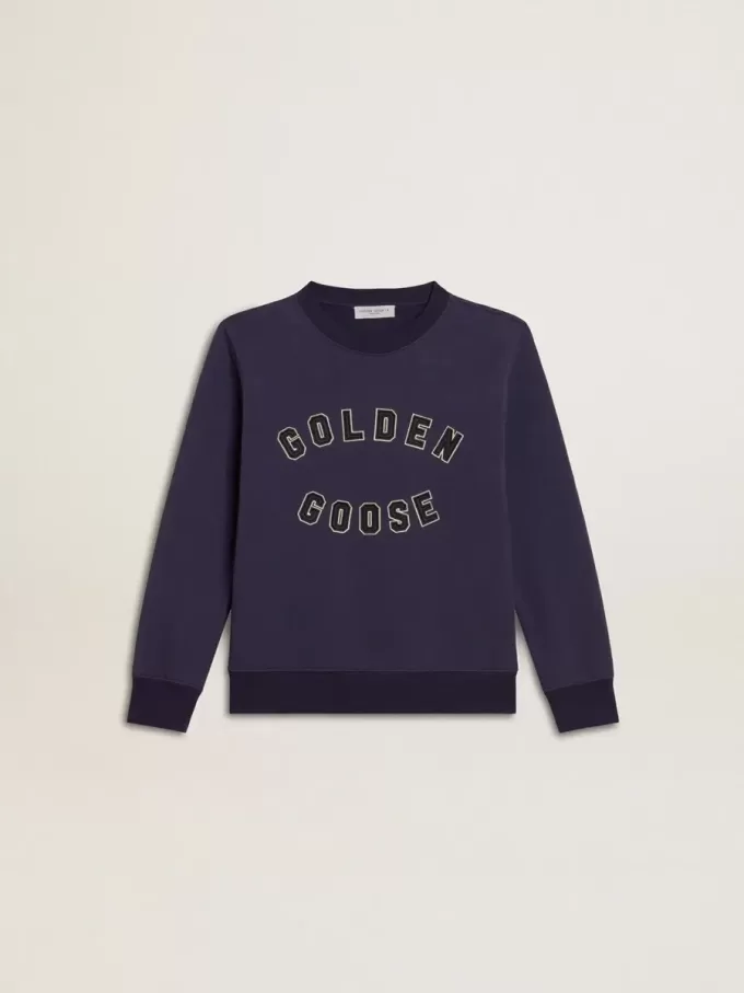 Blauw-paars sweatshirt met Golden Goose-opschrift op de voorkant