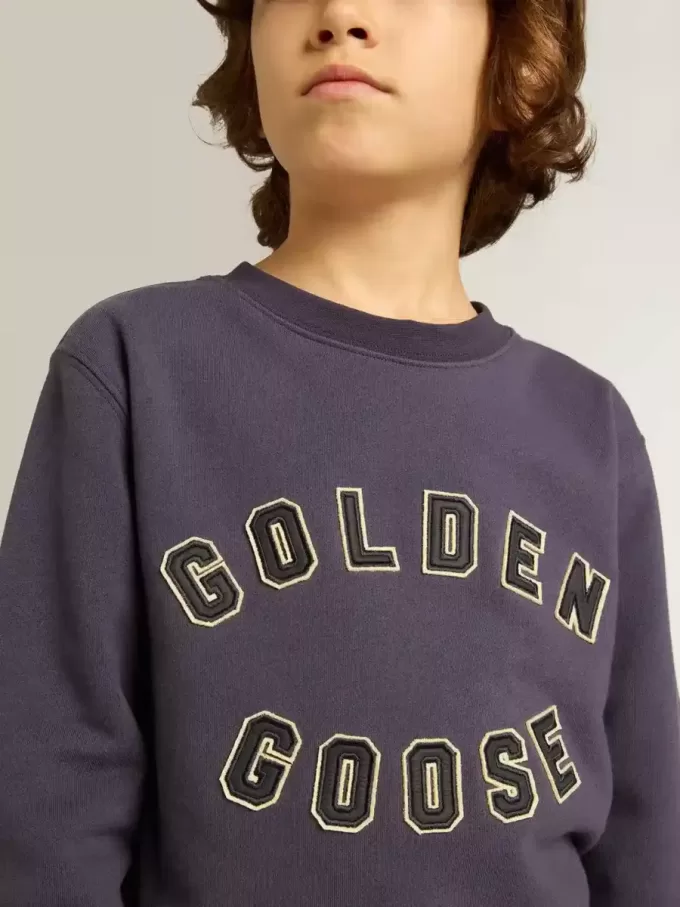 Blauw-paars sweatshirt met Golden Goose-opschrift op de voorkant