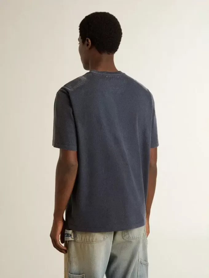 Blauw T-shirt voor heren met witte print