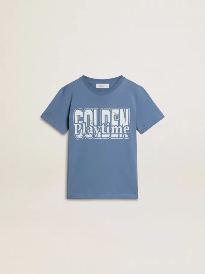 Blauw T-shirt voor jongens met witte print