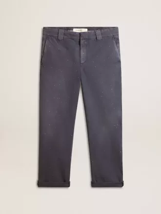 Blauwe chino voor heren met een doorleefd effect