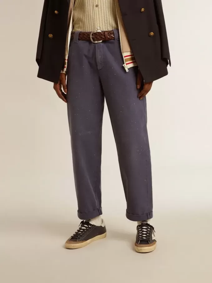 Blauwe chino voor heren met een doorleefd effect