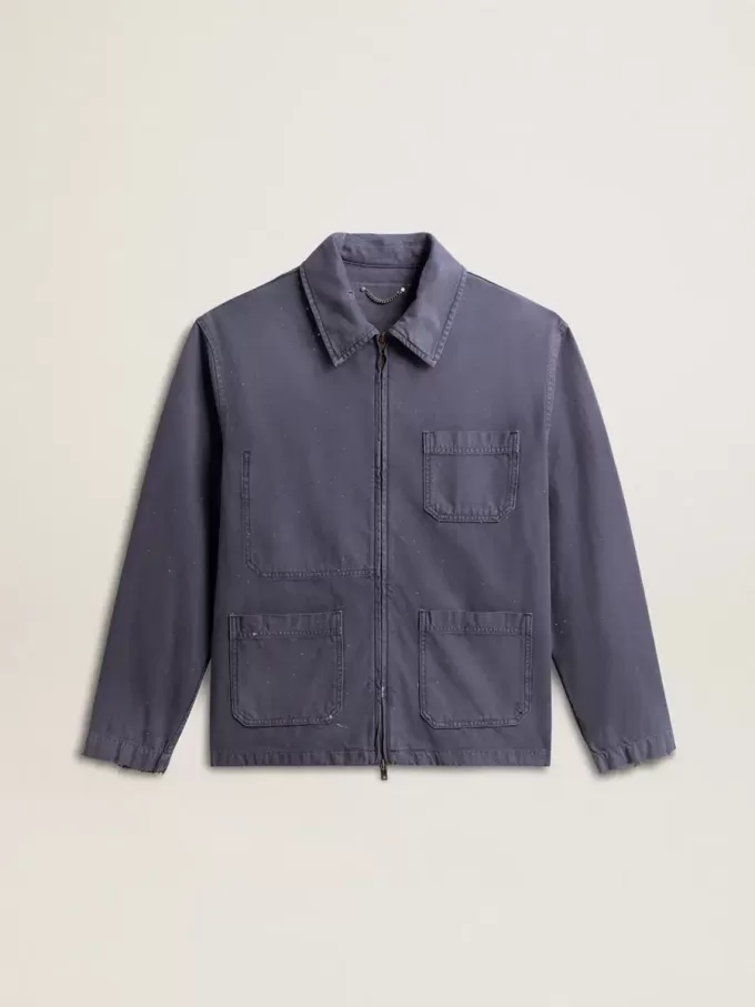 Blauwe herenjas van denimkatoen met distressed-behandeling