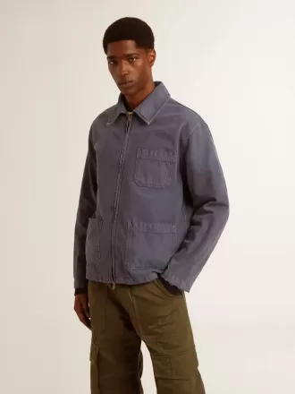 Blauwe herenjas van denimkatoen met distressed-behandeling
