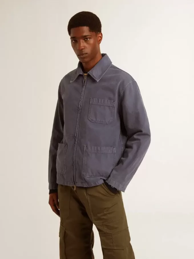 Blauwe herenjas van denimkatoen met distressed-behandeling