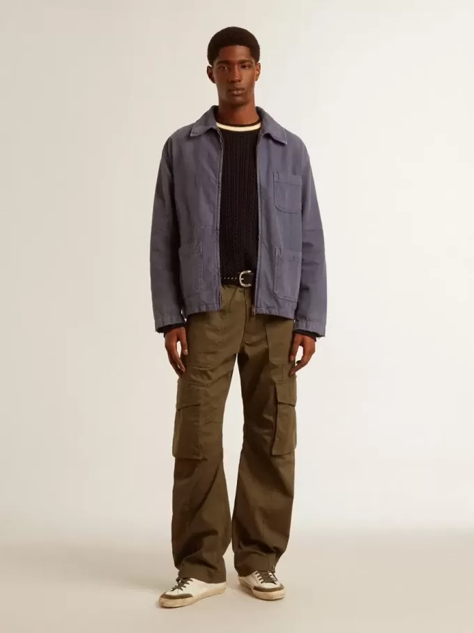 Blauwe herenjas van denimkatoen met distressed-behandeling