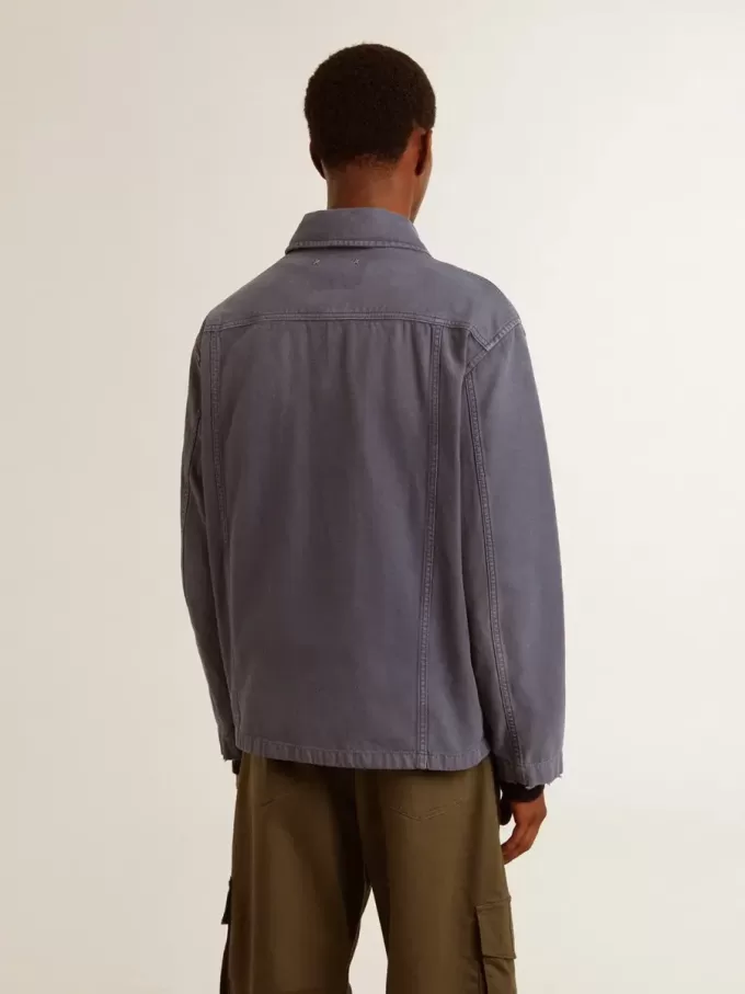 Blauwe herenjas van denimkatoen met distressed-behandeling