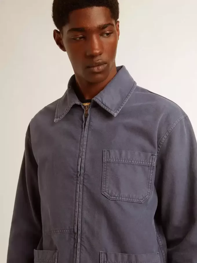 Blauwe herenjas van denimkatoen met distressed-behandeling
