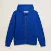 Blauwe hoodie voor heren met opschrift op de achterkant