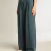 Blauwe katoenen plooibroek voor dames