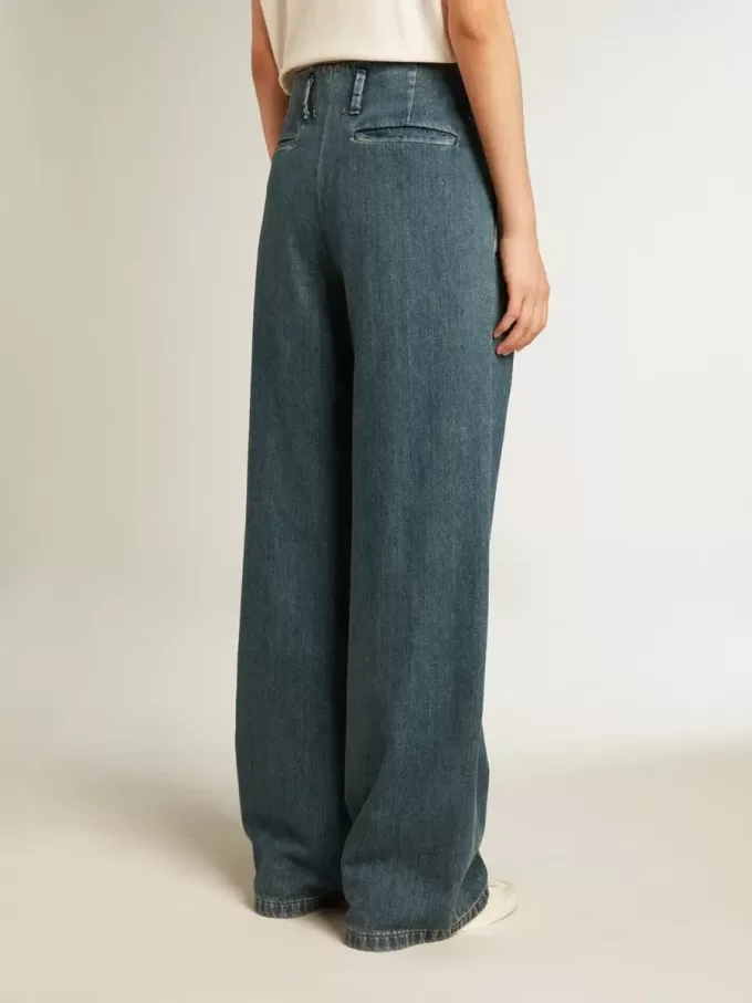 Blauwe katoenen plooibroek voor dames